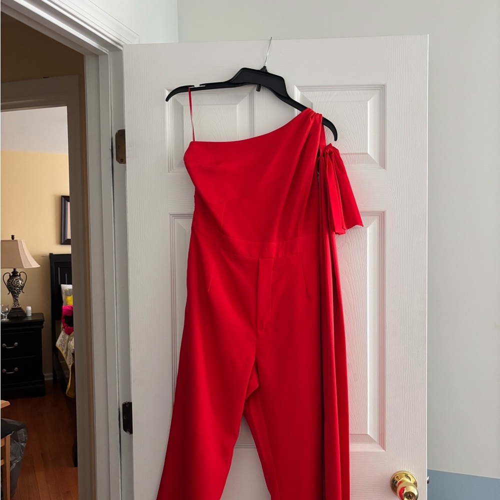Chic One-Shoulder Red Jumpsuit